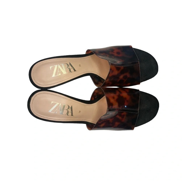 Zara Open-Toes High-Heeled Mules | Tortoiseshell | Size 39 /  8 - Picture 4 of 10